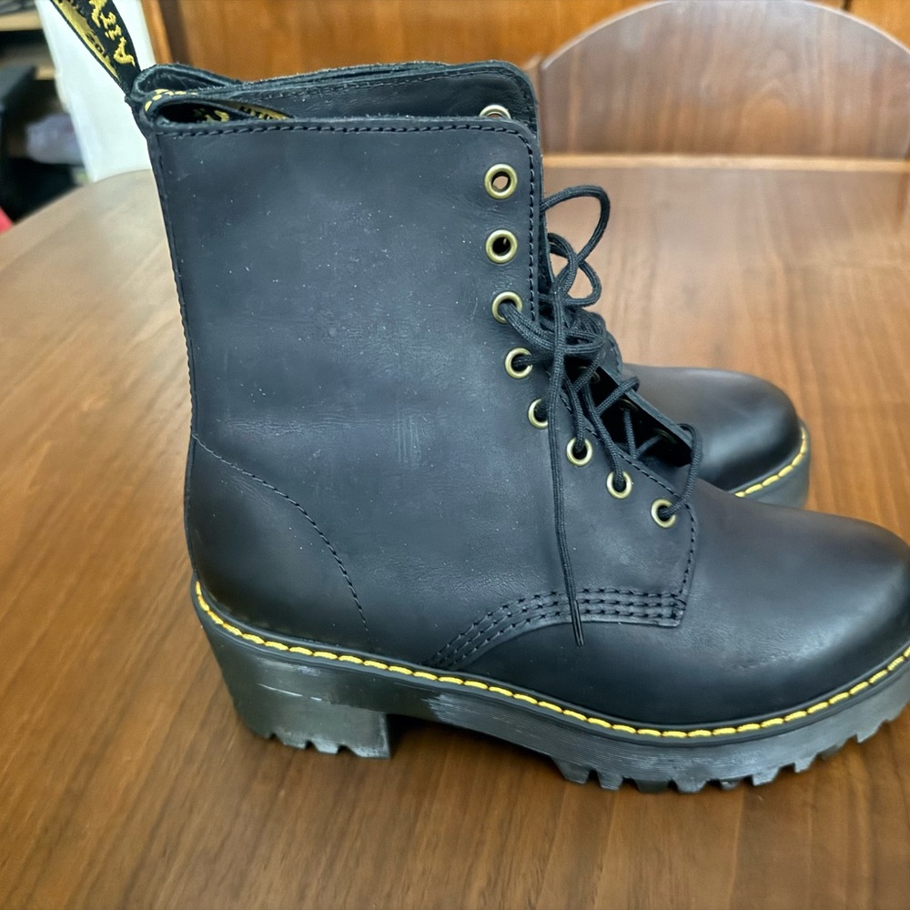 Dr. Martens Black Combat Boots with Yellow Accents shriver hi boots black brand - Picture 7 of 9